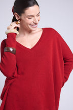 Jersey Cuello en V Poncho Celeste - Rojo Burdeos - Mujer