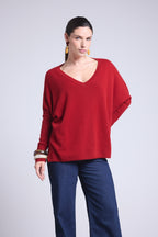 Jersey Cuello en V Poncho Celeste - Rojo Burdeos - Mujer