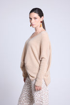 Jersey poncho de cuello en V Celeste - Beige crema - Mujer