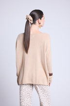 Jersey poncho de cuello en V Celeste - Beige crema - Mujer