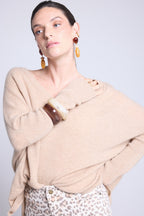 Jersey poncho de cuello en V Celeste - Beige crema - Mujer