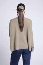 Jersey poncho de cuello en V Celeste - Verde caqui - Mujer