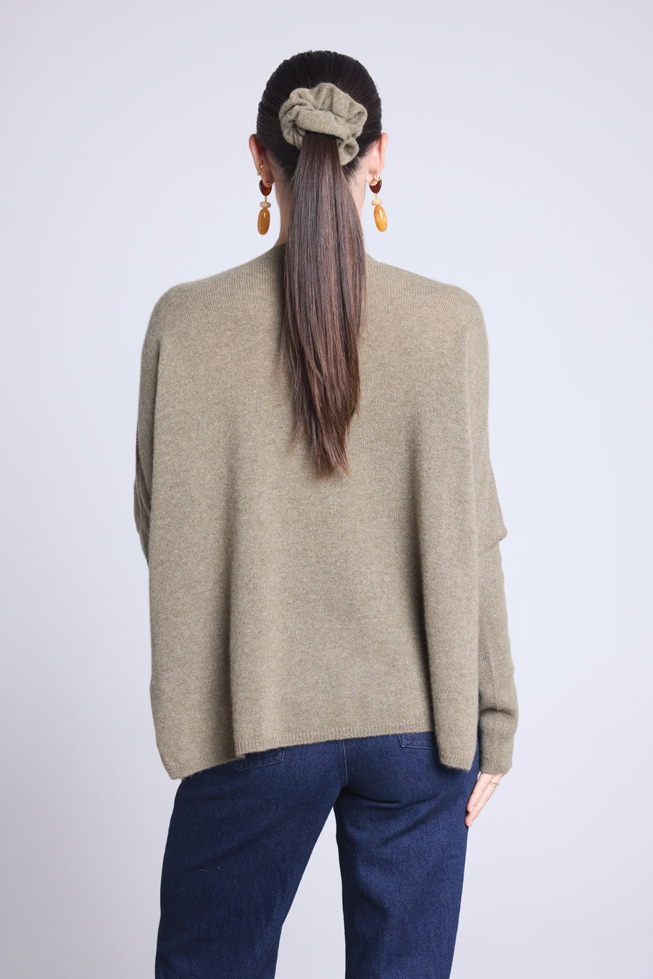 Jersey poncho de cuello en V Celeste - Verde caqui - Mujer