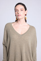 Jersey poncho de cuello en V Celeste - Verde caqui - Mujer