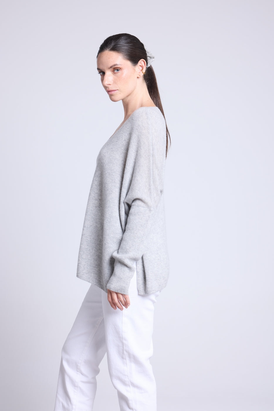 Jersey Cuello en V Poncho Celeste - Gris Claro - Mujer