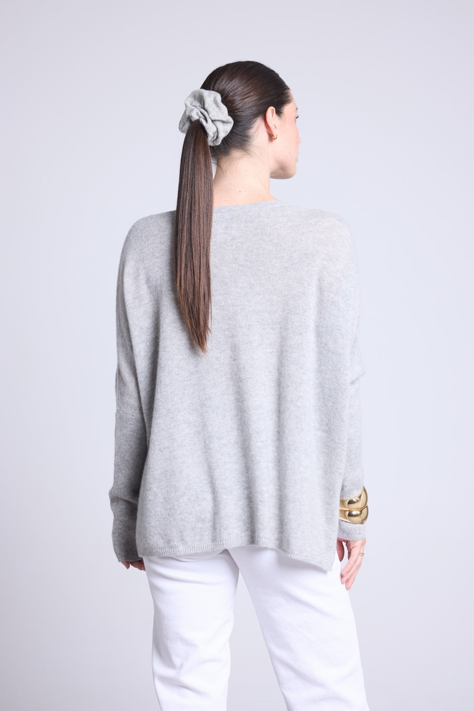 Jersey Cuello en V Poncho Celeste - Gris Claro - Mujer