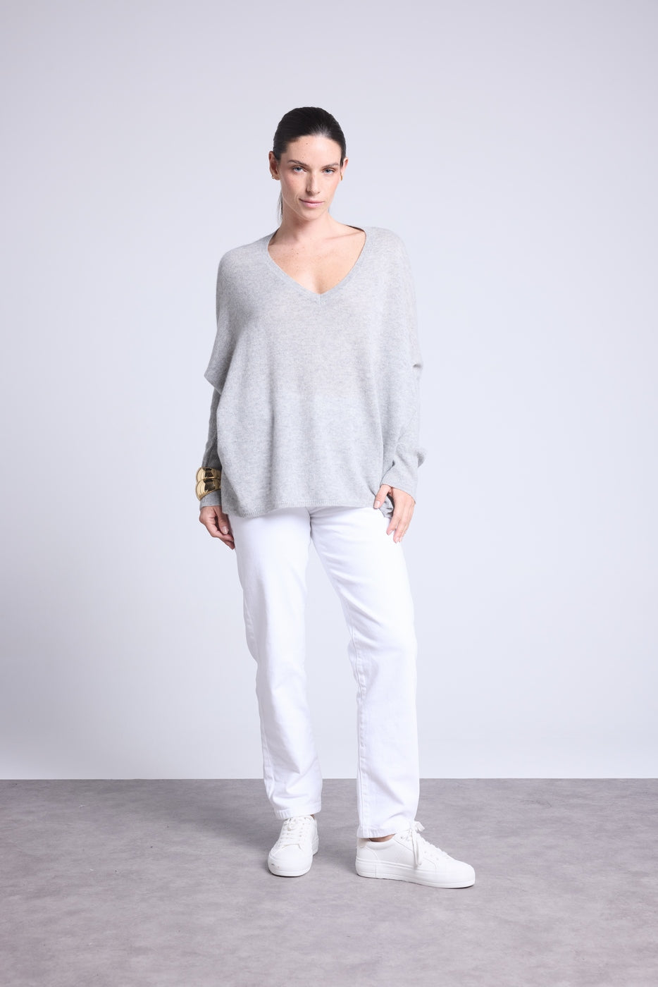 Jersey Cuello en V Poncho Celeste - Gris Claro - Mujer