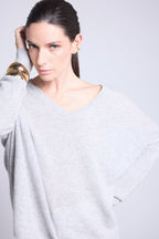 Jersey Cuello en V Poncho Celeste - Gris Claro - Mujer
