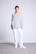 Pull Col V Poncho Celeste - Gris Clair - Femme