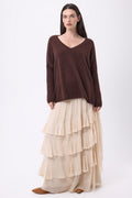 Pull Col V Poncho Celeste - Marron Chocolat - Femme