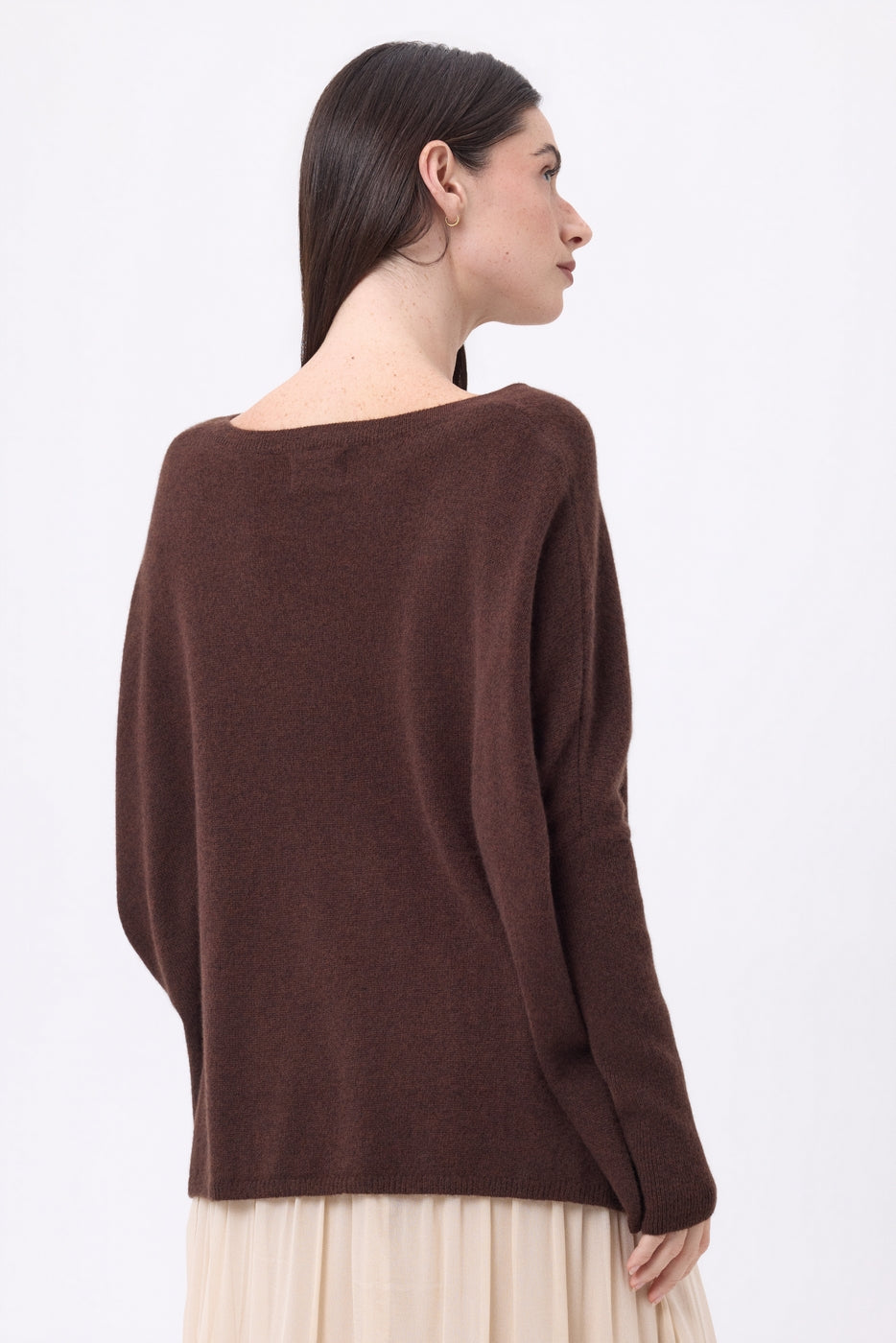 Pull Col V Poncho Celeste - Marron Chocolat - Femme