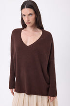 Pull Col V Poncho Celeste - Marron Chocolat - Femme