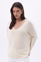 Pull Col V Poncho Celeste - Blanc - Femme