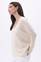 Pull Col V Poncho Celeste - Blanc - Femme