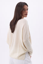 Pull Col V Poncho Celeste - Blanc - Femme