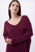 Pull Col V Poncho Celeste - Lie-De-Vin - Femme