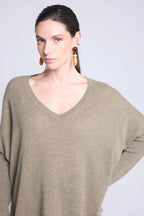 Jersey poncho de cuello en V Celeste - Verde caqui - Mujer