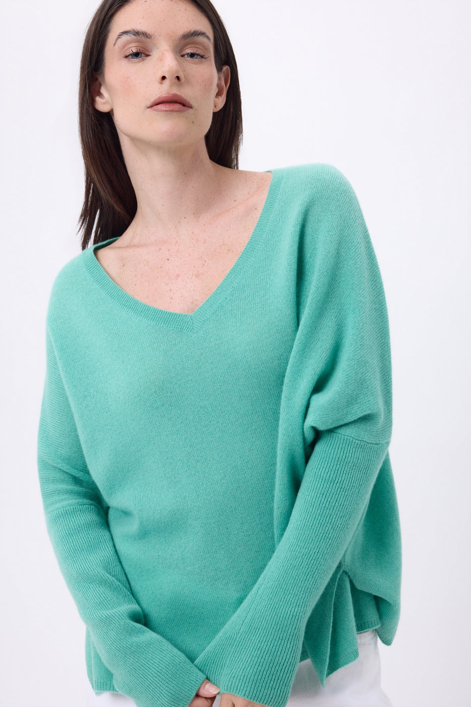 Pull Col V Poncho Celeste - Vert Pastel - Femme