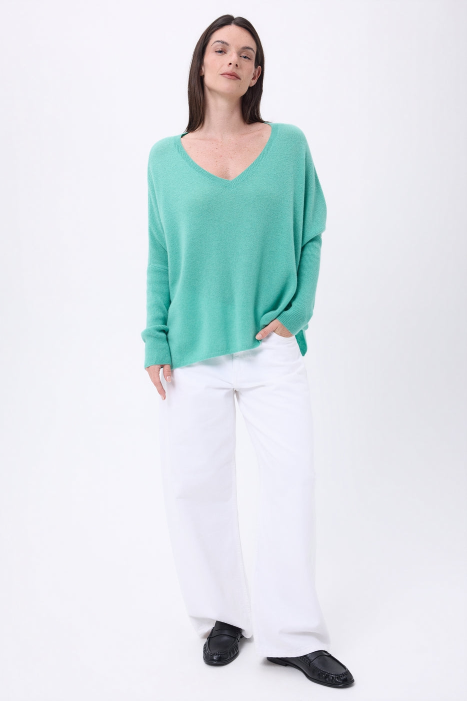 Pull Col V Poncho Celeste - Vert Pastel - Femme