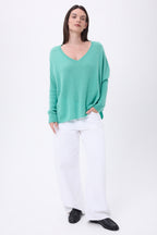 Pull Col V Poncho Celeste - Vert Pastel - Femme