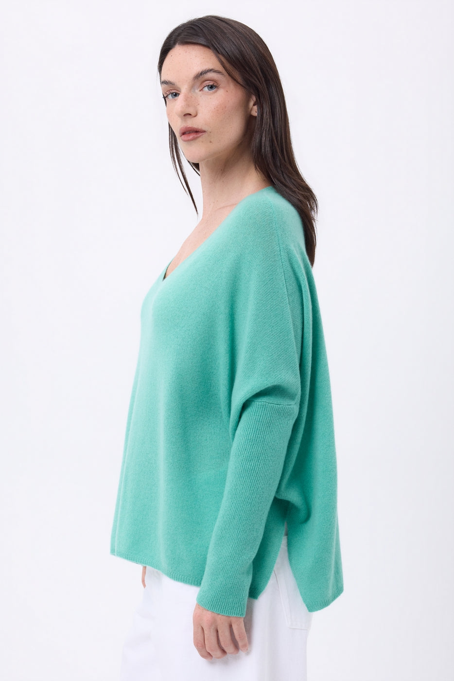 Pull Col V Poncho Celeste - Vert Pastel - Femme