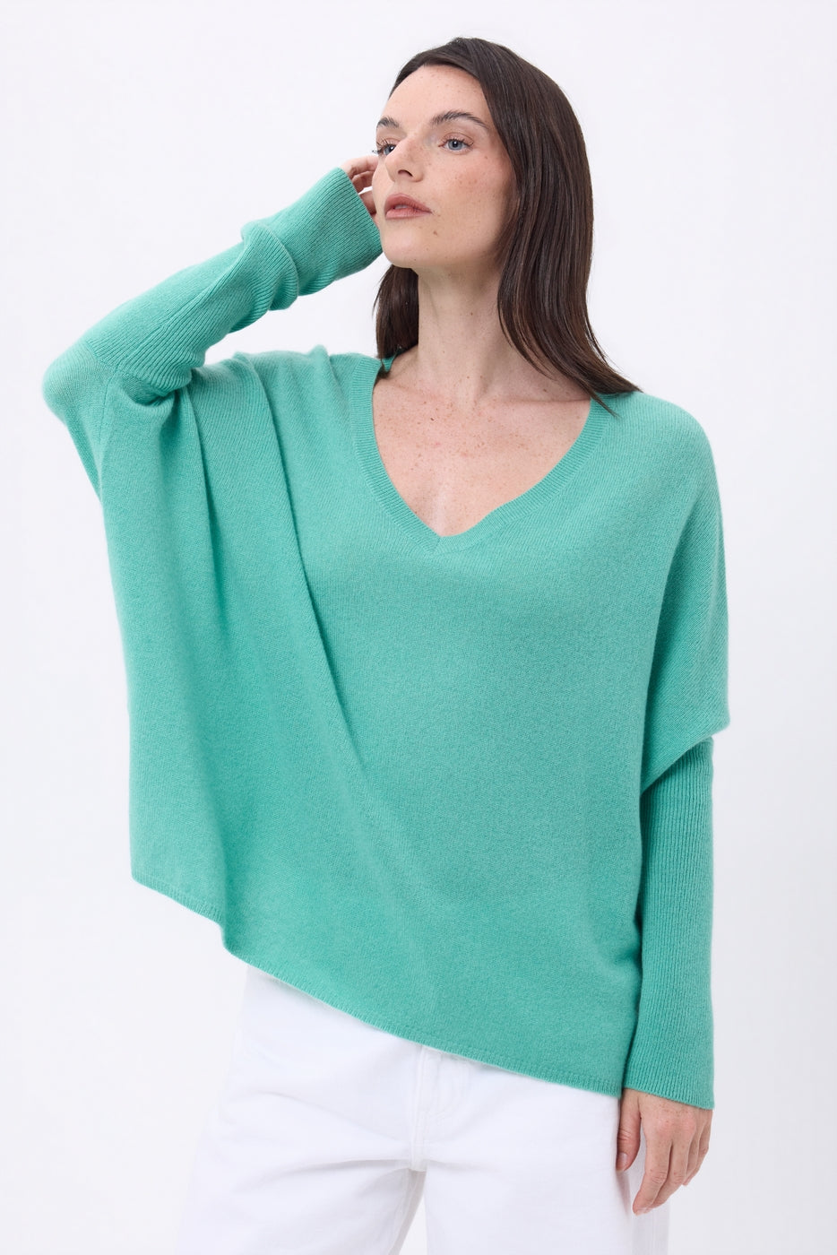 Pull Col V Poncho Celeste - Vert Pastel - Femme
