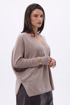 Jersey poncho de cuello en V Celeste - Avellana - Mujer