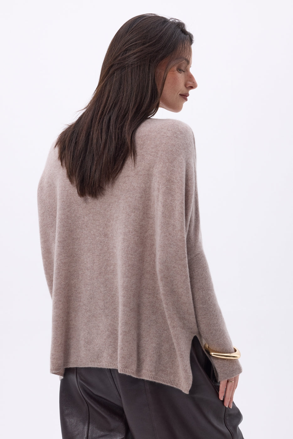 Jersey poncho de cuello en V Celeste - Avellana - Mujer