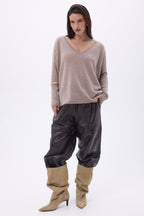 Jersey poncho de cuello en V Celeste - Avellana - Mujer