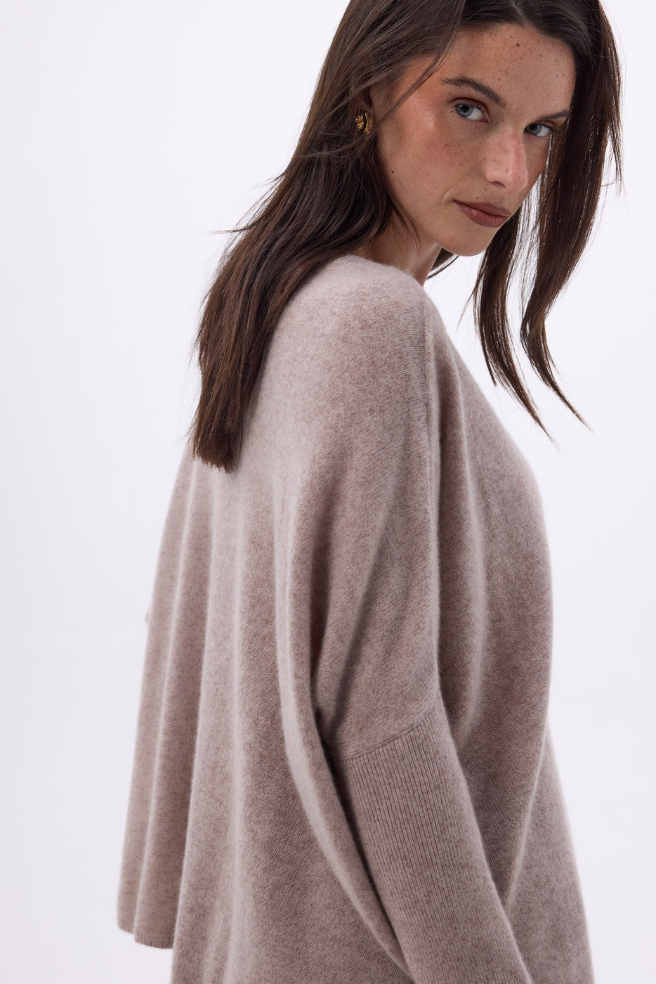 Jersey poncho de cuello en V Celeste - Avellana - Mujer