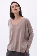 Jersey poncho de cuello en V Celeste - Avellana - Mujer