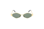 Luxury Eyewear – Gafas De Sol - Celine, gafas de sol doradas con cristales oscuros, vista frontal sobre fondo blanco
