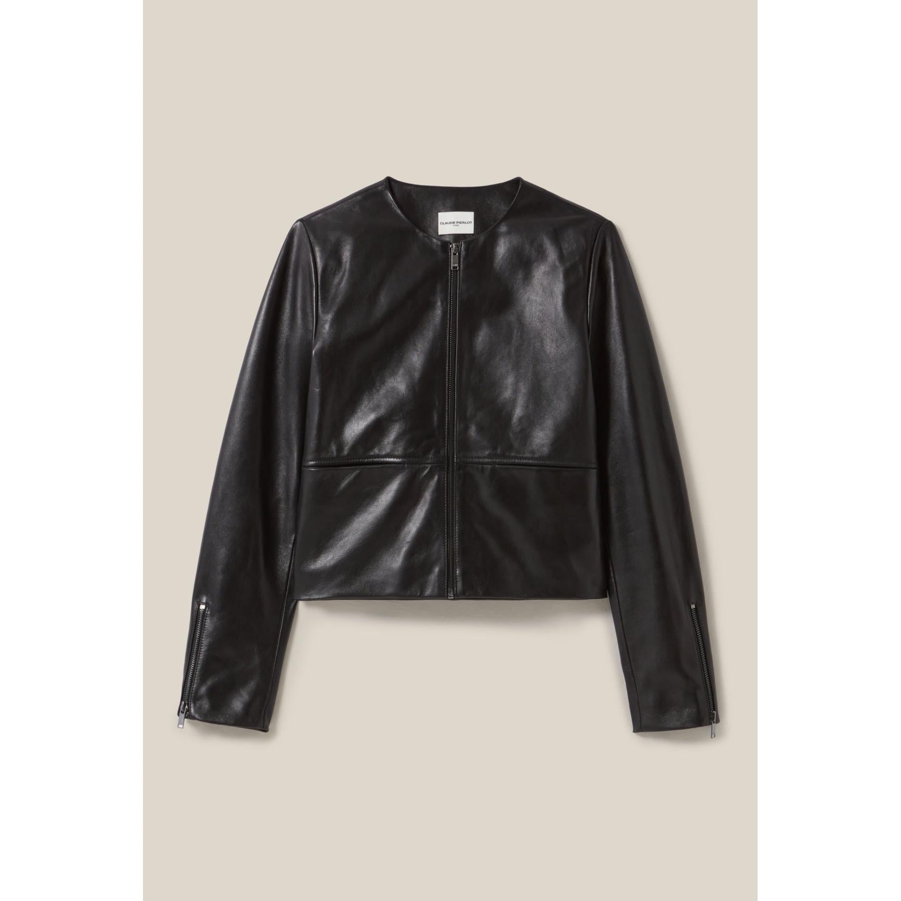 Claudie Pierlot - Veste Cuir Courte Col Rond