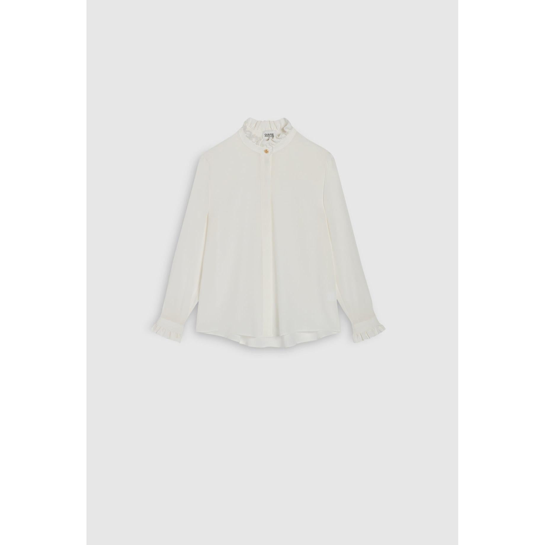 Claudie Pierlot - Chemise Blanche Col Montant Ondulé