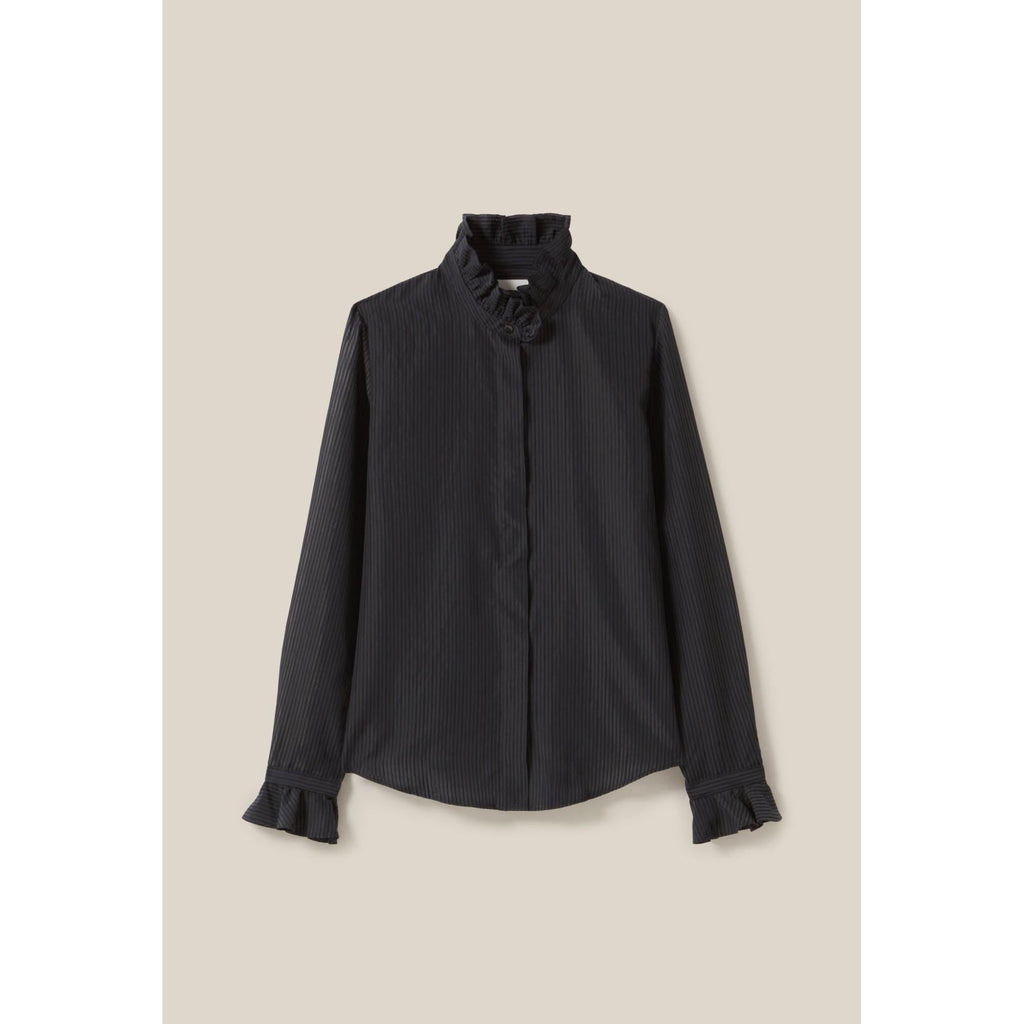 Camisa Fluida con Cuello Volante y Rayas