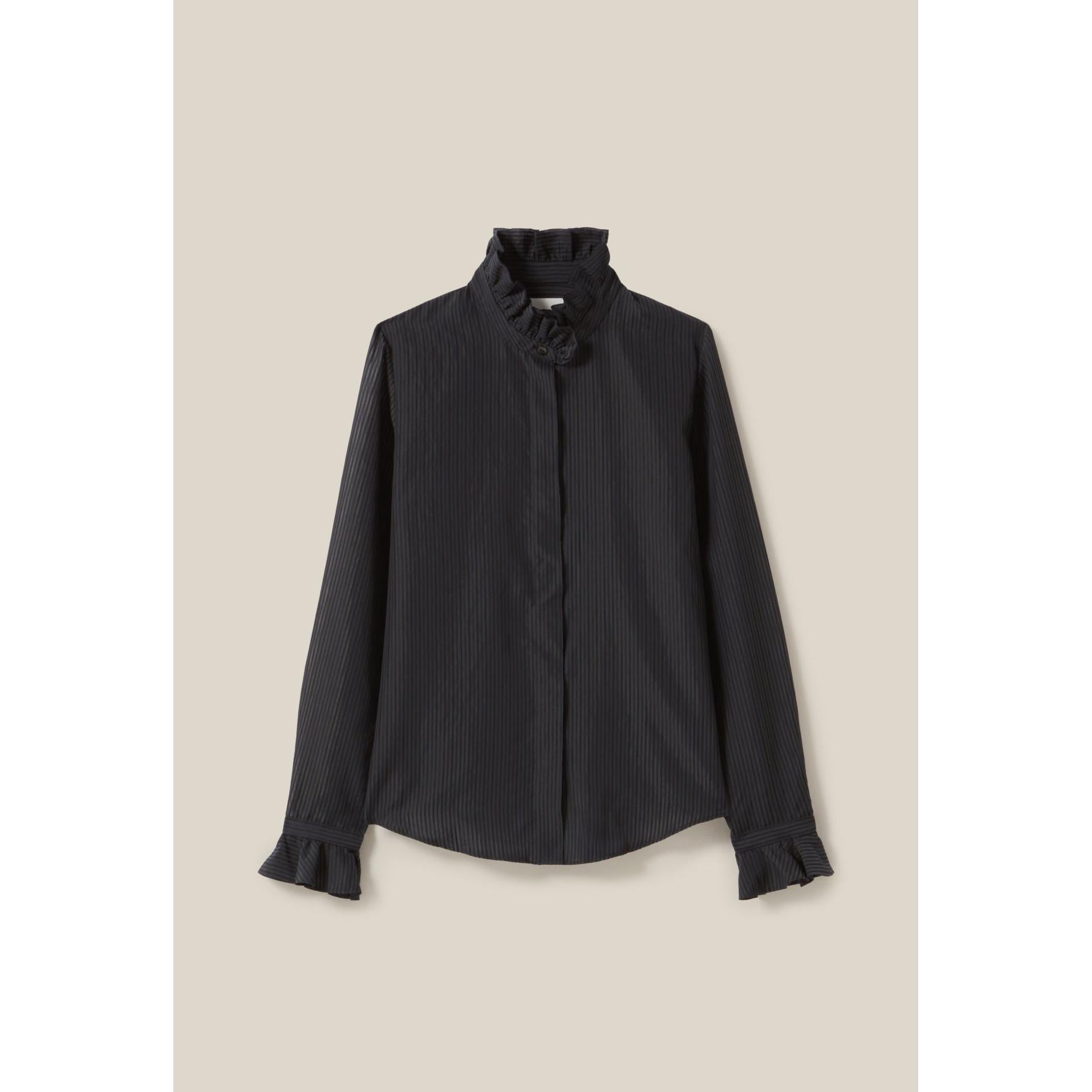 Camisa Fluida con Cuello Volante y Rayas