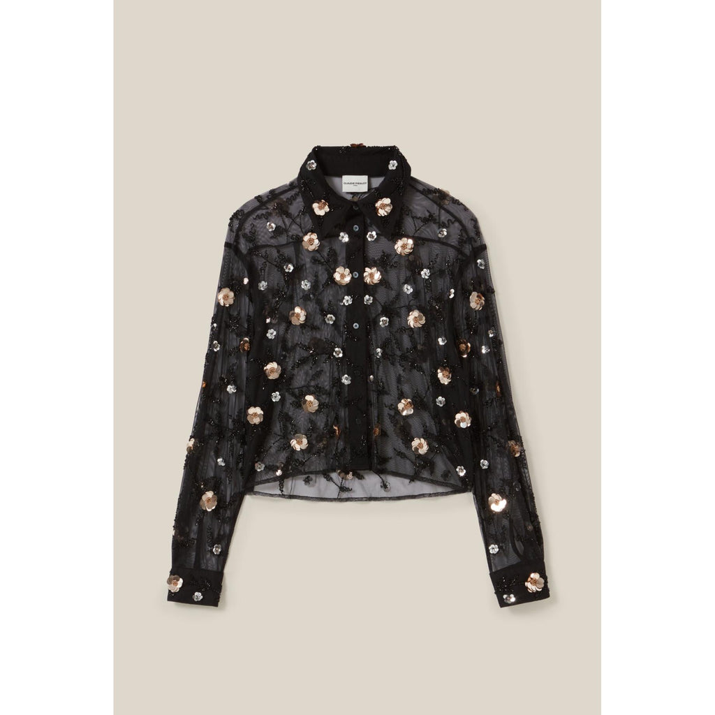 Black Embroidered Sheer Shirt