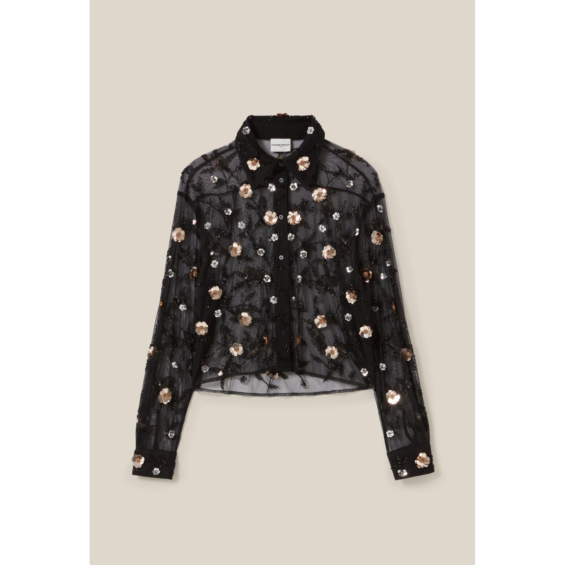 Black Embroidered Sheer Shirt