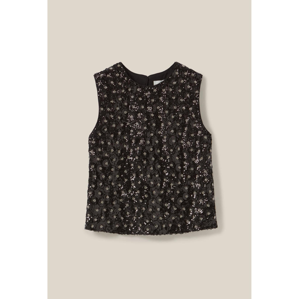 Top Noir Sequins Brodés Dos Ouvert