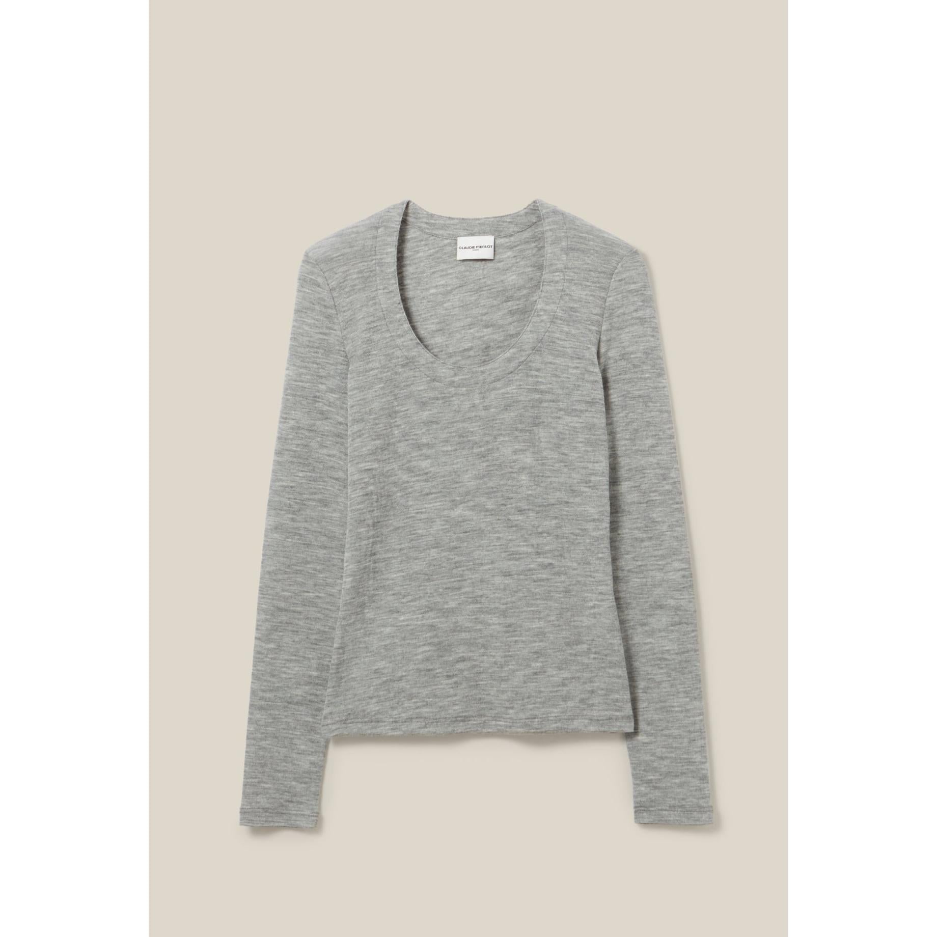Claudie Pierlot - Top Maille Ajusté Col Rond Gris