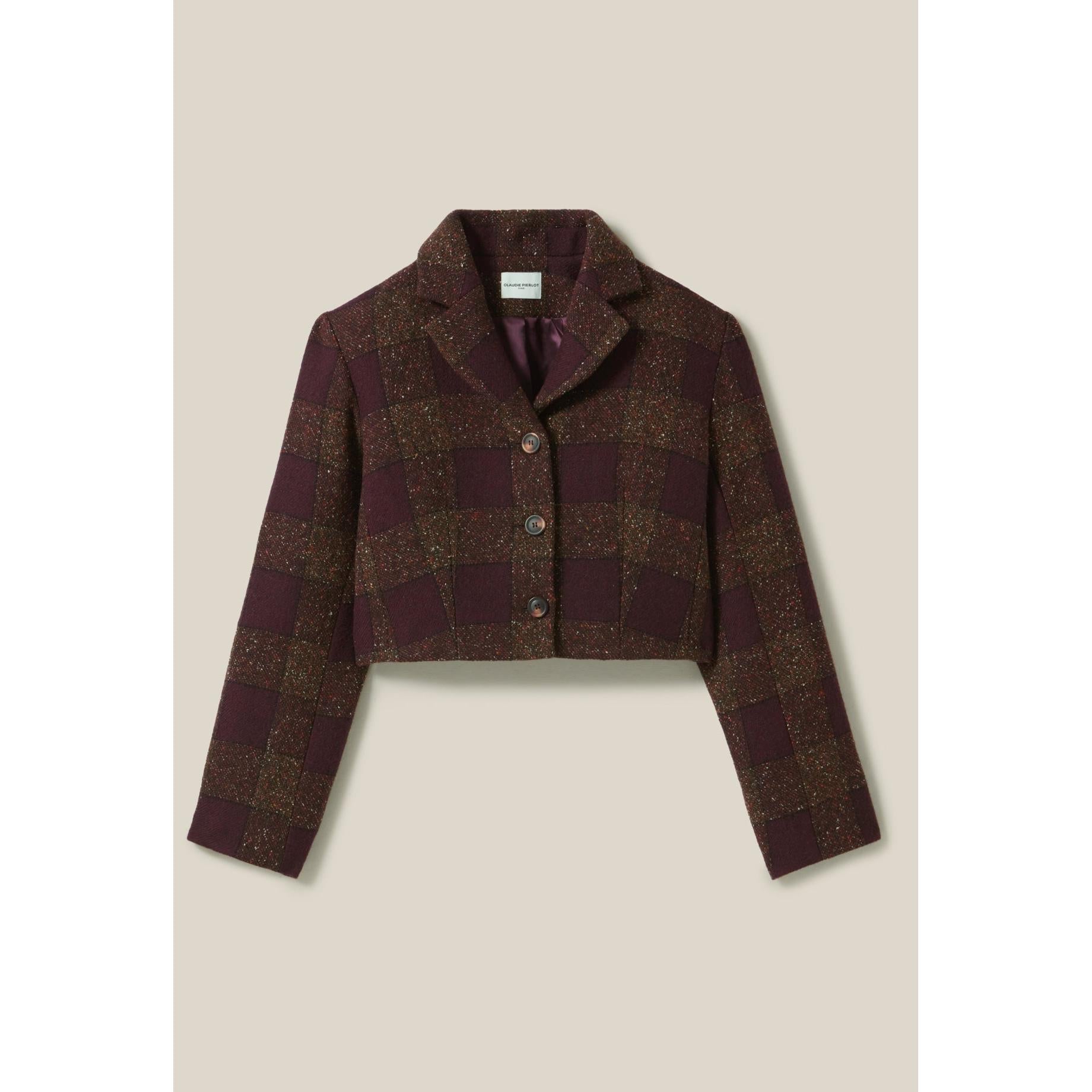 Chaqueta corta a cuadros con botones