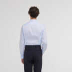 Chemise Cintrée En Popeline Double Retors À Fines Rayures Bleues