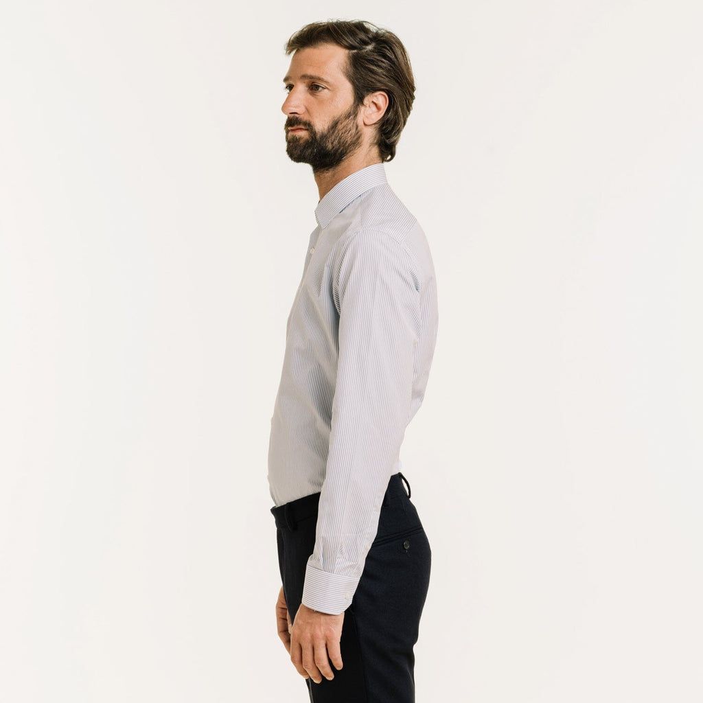 Chemise Cintrée En Popeline Double Retors À Fines Rayures Bleues
