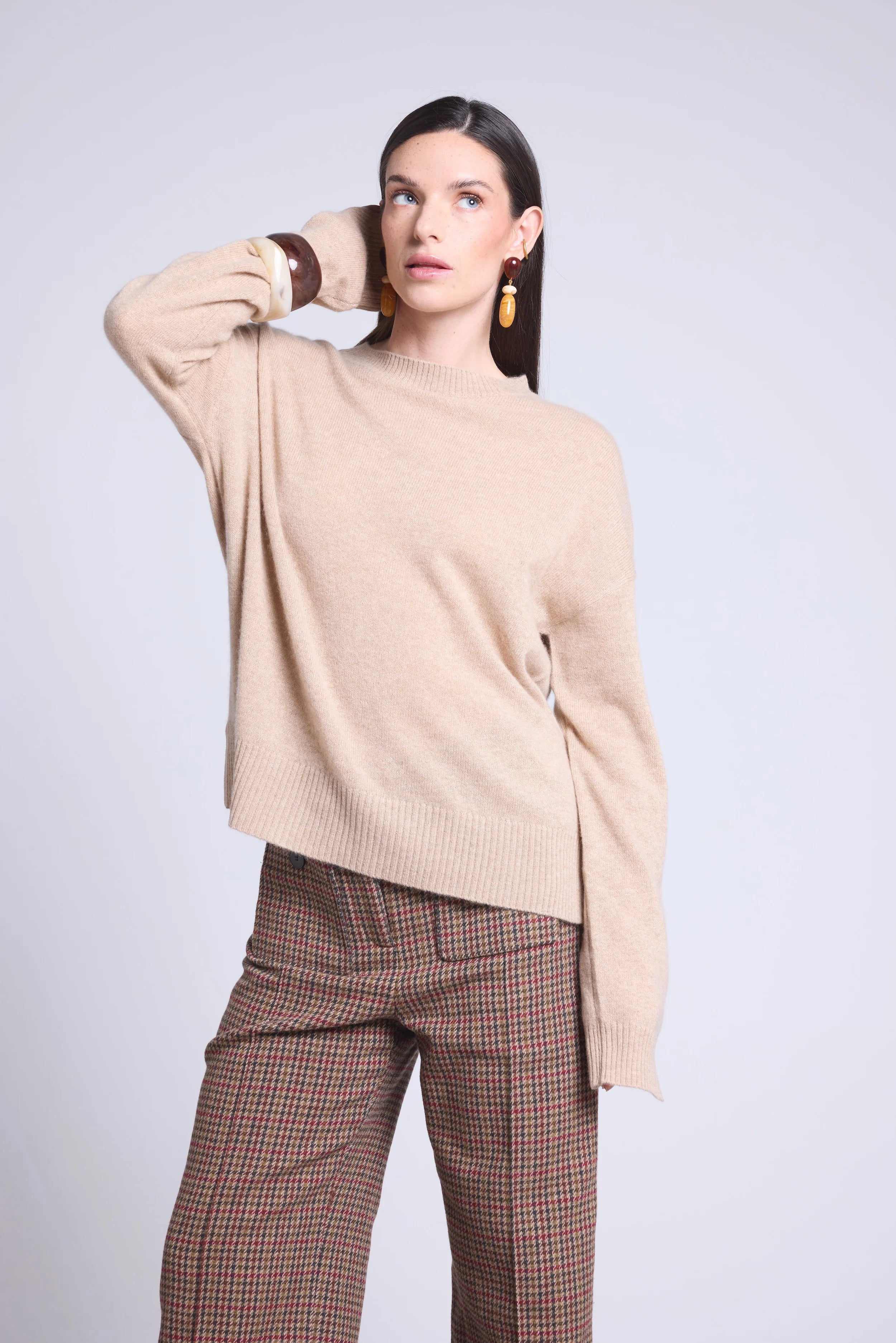 Jersey oversize de cuello redondo Cgiada - Beige crema - Mujer