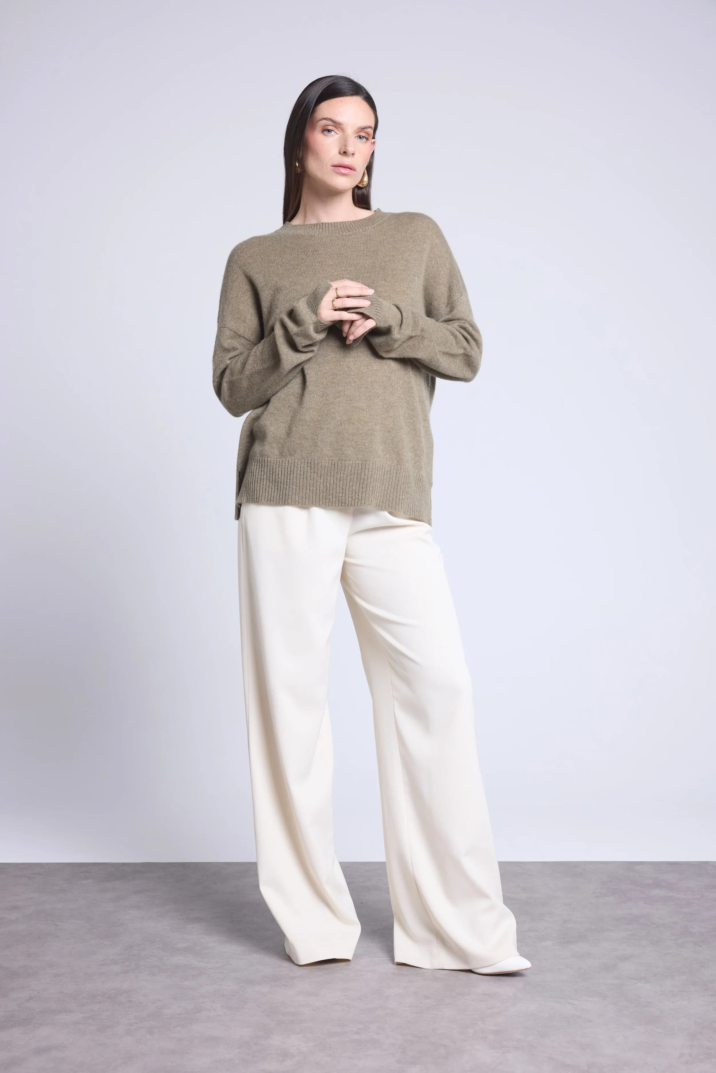 Pull Col Rond Oversize Cgiada - Vert Khaki - Femme