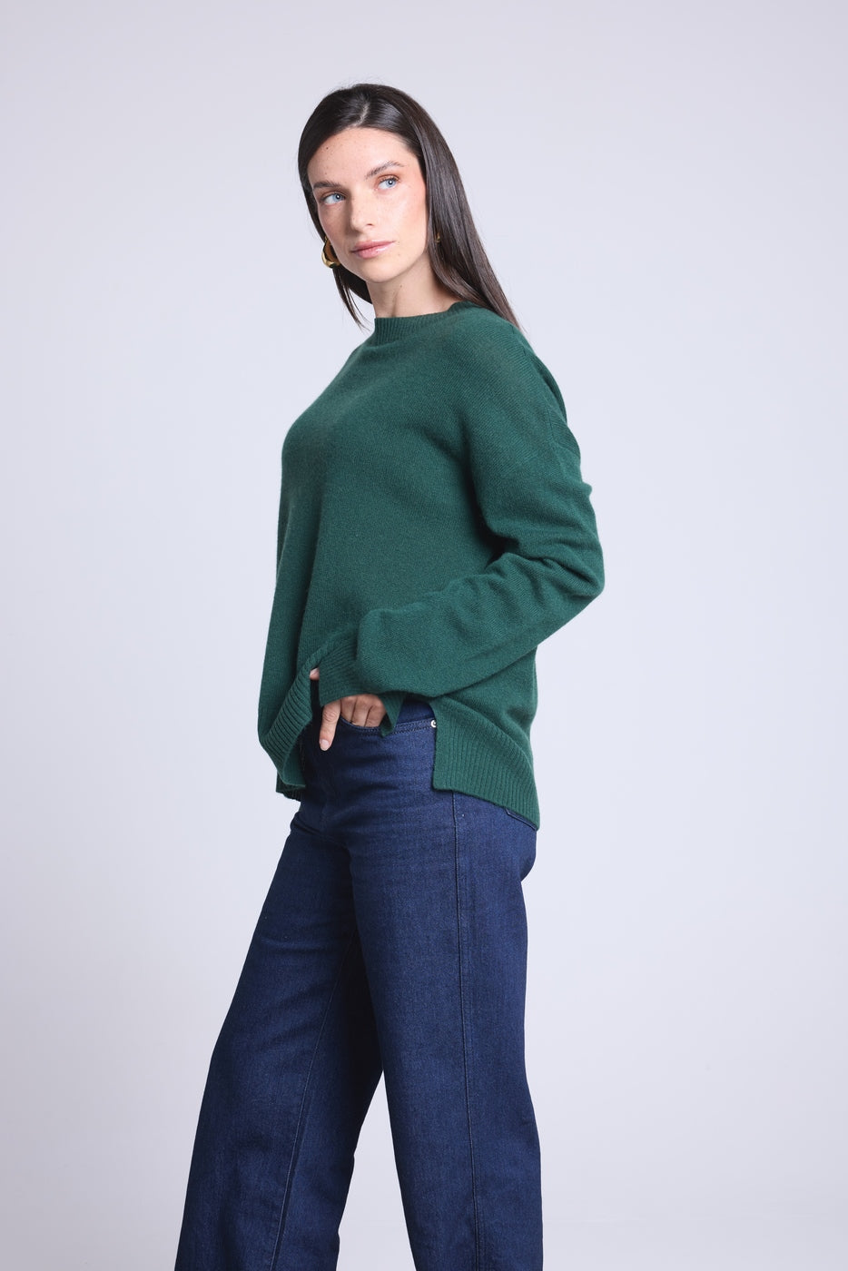 Jersey oversize de cuello redondo Cgiada - Verde botella - Mujer