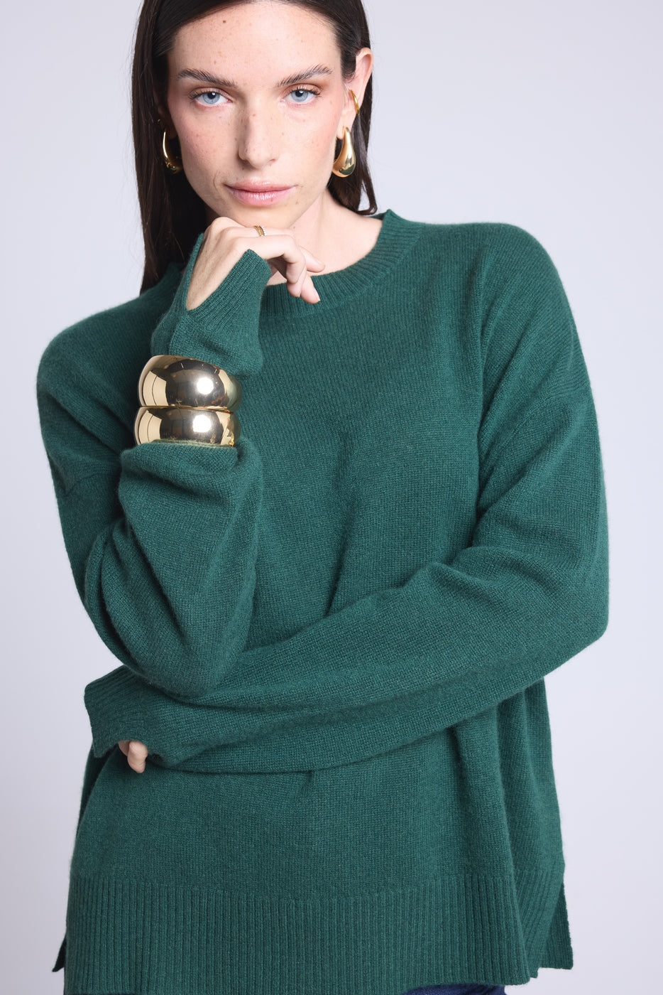 Jersey oversize de cuello redondo Cgiada - Verde botella - Mujer