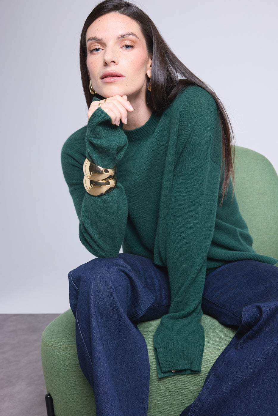Jersey oversize de cuello redondo Cgiada - Verde botella - Mujer