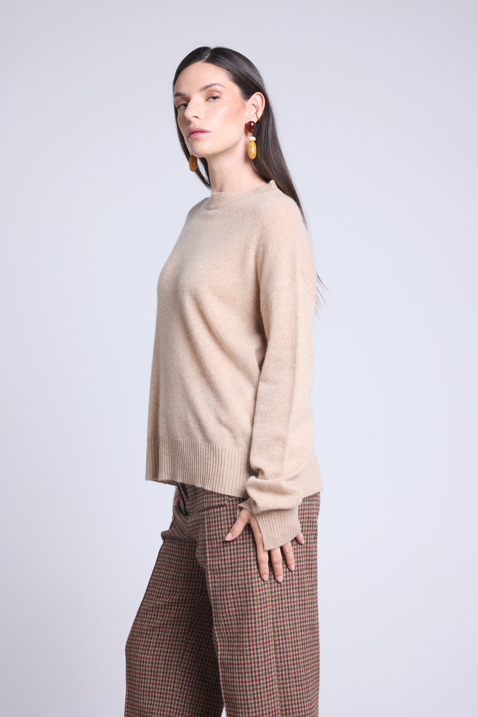Jersey oversize de cuello redondo Cgiada - Beige crema - Mujer