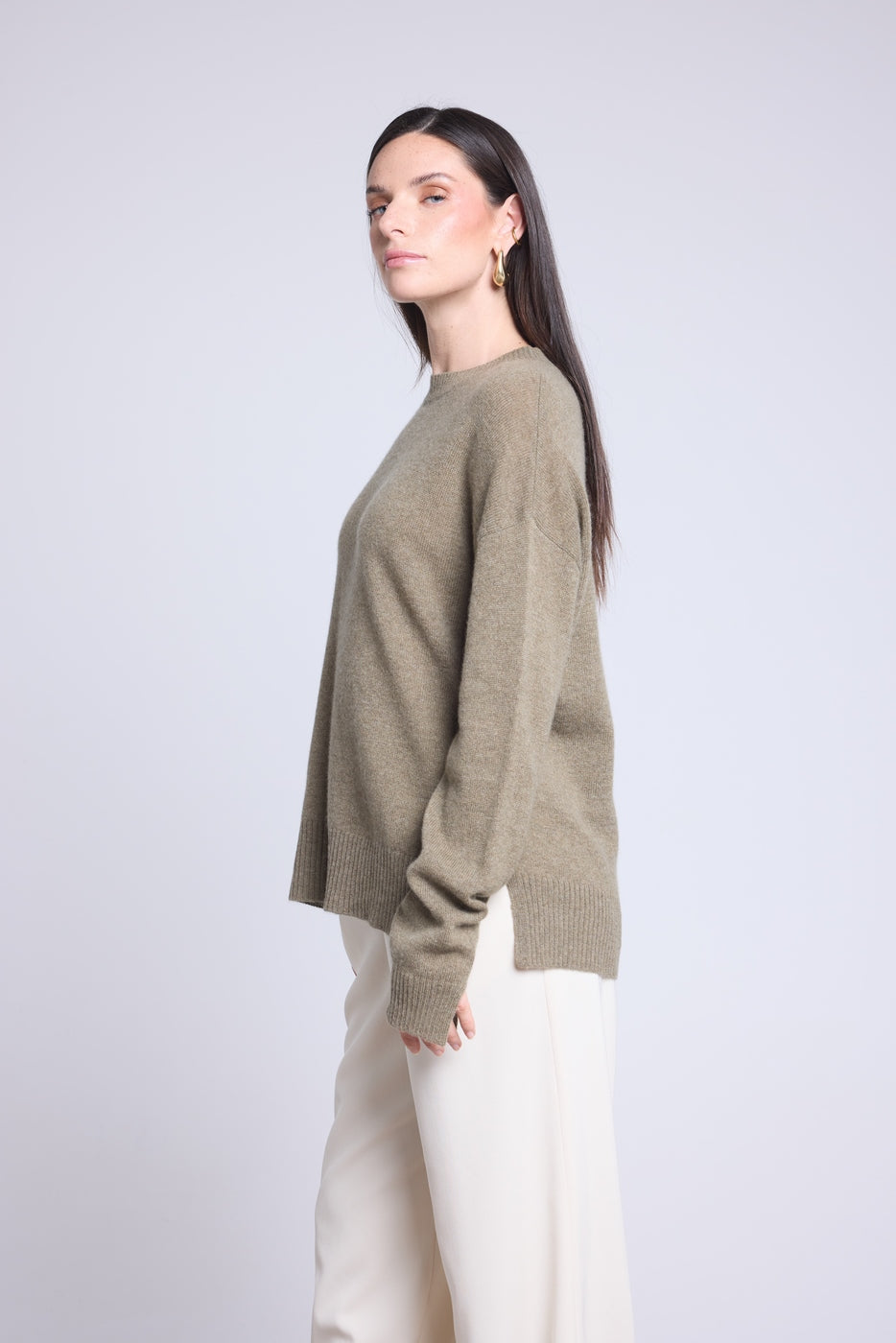 Pull Col Rond Oversize Cgiada - Vert Khaki - Femme